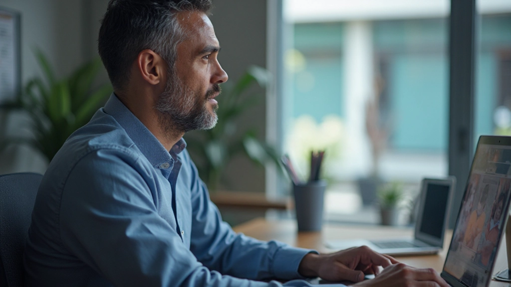 مدرب يحلل فيديو لأداء فريق الكرة الطائرة على جهاز الحاسوب